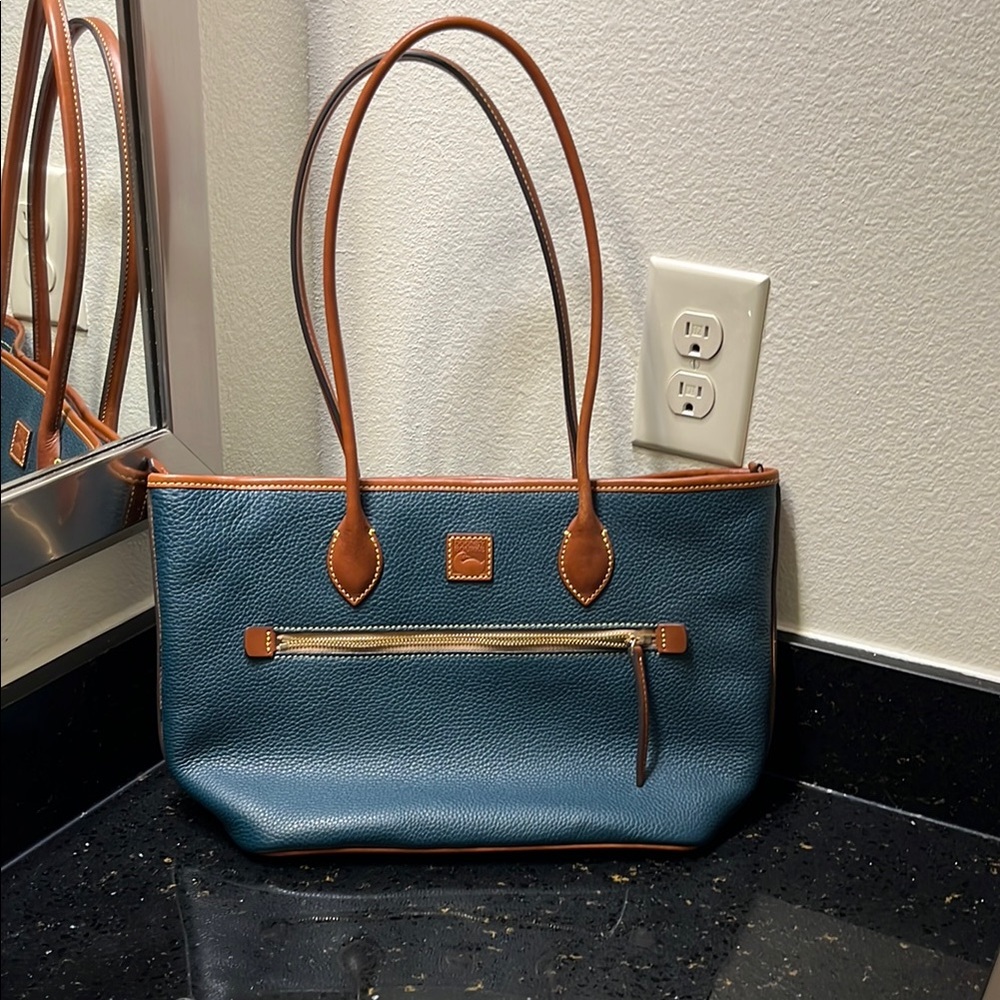 Dooney & Bourke Teal Pebble Grain Tote  with Natural Trim